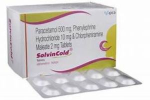 "Solvin Cold tablets pack, medicine for relief from cold, cough, and nasal congestion."